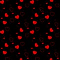Seamless pattern with red hearts on a black background. Valentine`s Day. Vector illustration Royalty Free Stock Photo