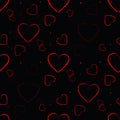 Seamless pattern with red hearts on a black background. Valentine`s Day. Vector illustration Royalty Free Stock Photo