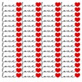 Seamless pattern of red hearts and text love on abstract white background, graphic design illustration wallpaper Royalty Free Stock Photo