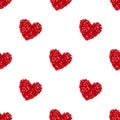 Seamless pattern with red hearts on a white background. Shiny hearts made of beads. Valentines day concept Royalty Free Stock Photo