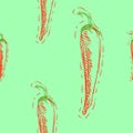 Seamless pattern with red hot chili peppers on green background