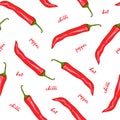 Seamless pattern red hot chilli pepper. Peppers background. Hand drawing. Vector illustration. Cartoon style. Royalty Free Stock Photo