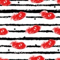 Seamless pattern with red lips, stars and black lines. Valentines day ornament for textile and wrapping