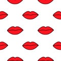 Seamless pattern red lipstick kiss on white. Lips prints vector illustration. Perfect for Valentines day postcard, greeting card, Royalty Free Stock Photo