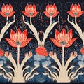 Seamless pattern with red lotus flowers. Vector illustration Royalty Free Stock Photo