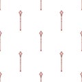 Seamless pattern with red magic staff icon on white background. Magic wand, scepter, stick, rod. Vector illustration
