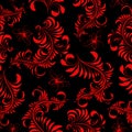 Seamless pattern, red painting, hohloma on black background, Royalty Free Stock Photo
