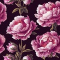 Seamless pattern with red peonies, flower background, wallpaper, AI generated Art Royalty Free Stock Photo