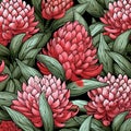 Seamless pattern with red peony flowers. Vector illustration Royalty Free Stock Photo