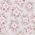 Seamless pattern with red and pink doodle flowers and branches