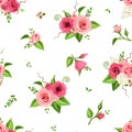 Seamless pattern with red and pink flowers. Vector illustration. Royalty Free Stock Photo