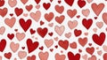 Seamless pattern of red and pink hand drawn hearts scattered on white background Royalty Free Stock Photo