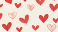 Seamless pattern of red and pink hand drawn hearts scattered on white background Royalty Free Stock Photo