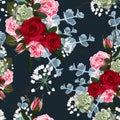 Seamless pattern with red pink roses and succulent, vector illustration. Royalty Free Stock Photo