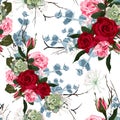 Seamless pattern with red pink roses and succulent, vector illustration. Royalty Free Stock Photo