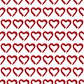 Seamless pattern with red pop tube toy bent in shape of heart isolated on white Royalty Free Stock Photo