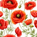 Seamless pattern of red poppies. Watercolor painting