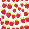 Seamless pattern Red ripe raspberries Fresh juicy berries isolated on white background. Vector Royalty Free Stock Photo