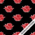 Seamless pattern with red roses in flat style