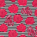 Seamless pattern with red roses and love heart on background wit Royalty Free Stock Photo