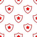 Seamless pattern of red shield icons with stars on a white background Royalty Free Stock Photo