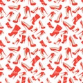 Seamless pattern of red shoes at very high heels Royalty Free Stock Photo