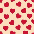 Seamless pattern red, silhouettes of hearts, symbol of love, festive packaging for Valentine`s Day, wrapping gift paper, baby