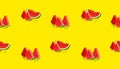 Seamless pattern with red slice watermelon on yellow background. Royalty Free Stock Photo