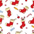 Seamless pattern with red socks for the new year