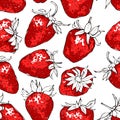 Seamless pattern with red strawberries.