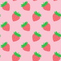 Seamless pattern with red strawberries on pink board. Tasty berry, sweet food illustration. Summer theme