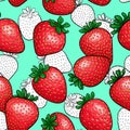 Seamless pattern red strawberry with black and white outline strawberry background. design holiday greeting card and invitation of Royalty Free Stock Photo