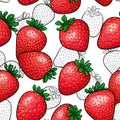 Seamless pattern red strawberry with black and white outline strawberry background. design holiday greeting card and invitation of Royalty Free Stock Photo