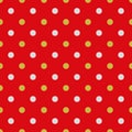 Seamless pattern, red texture or background with silver gray and yellow golden polka dots on red background