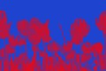 A seamless pattern with red tulips is visible as a border on a blue background. Royalty Free Stock Photo