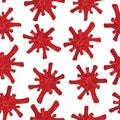 Seamless pattern with red viruses on white background. Vector illustrations in cartoon style