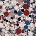 Seamless pattern of red white and blue circles packed tightly into sophisticated print