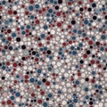 Seamless pattern of red white and blue circles packed tightly into sophisticated print