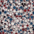 Seamless pattern of red white and blue circles packed tightly into sophisticated print