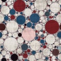 Seamless pattern of red white and blue circles packed tightly into sophisticated print