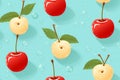 seamless pattern with red and white cherries on blue background Royalty Free Stock Photo