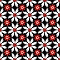 Seamless pattern of red and white flowers on black background