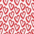 Seamless pattern red white heart brush strokes lines design, abstract simple scandinavian style background grunge texture. trend Royalty Free Stock Photo