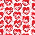 Seamless pattern red white heart brush strokes lines design, abstract simple scandinavian style background grunge texture. trend Royalty Free Stock Photo