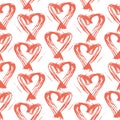 Seamless pattern red white heart brush strokes lines design, abstract simple scandinavian style background grunge texture. trend Royalty Free Stock Photo