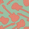 Seamless pattern with red white striped finish guitar silhouettes.