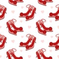 Seamless pattern, red women\'s glamor shoes on the background of hearts. Background, print vector Royalty Free Stock Photo