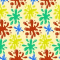 Seamless pattern red yellow blue green stains of spreading paint, splashes of colored liquid Royalty Free Stock Photo