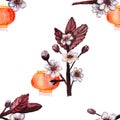 Seamless pattern with chinese lanterns and cherry flowers Royalty Free Stock Photo