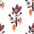 Seamless pattern with chinese lanterns and cherry flowers Royalty Free Stock Photo